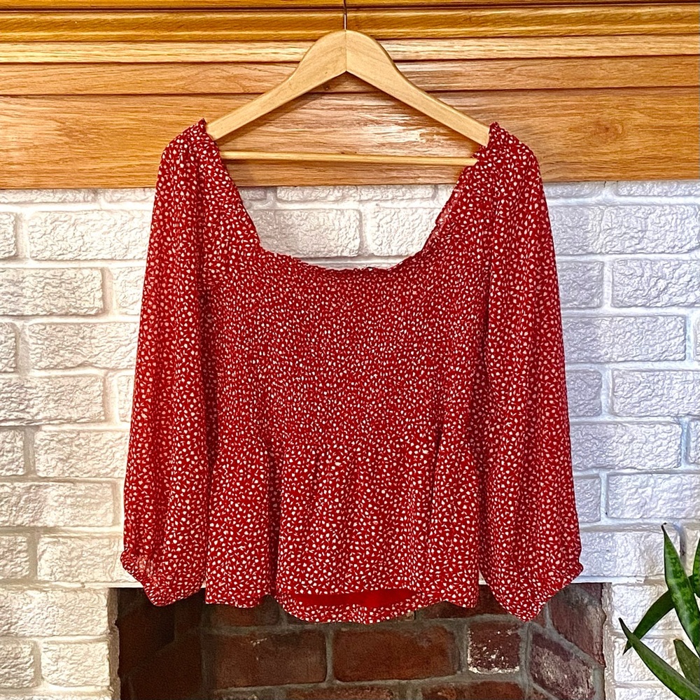 Madewell (Re)sourced Georgette Lucie Smocked Peplum Top in Batik Vine